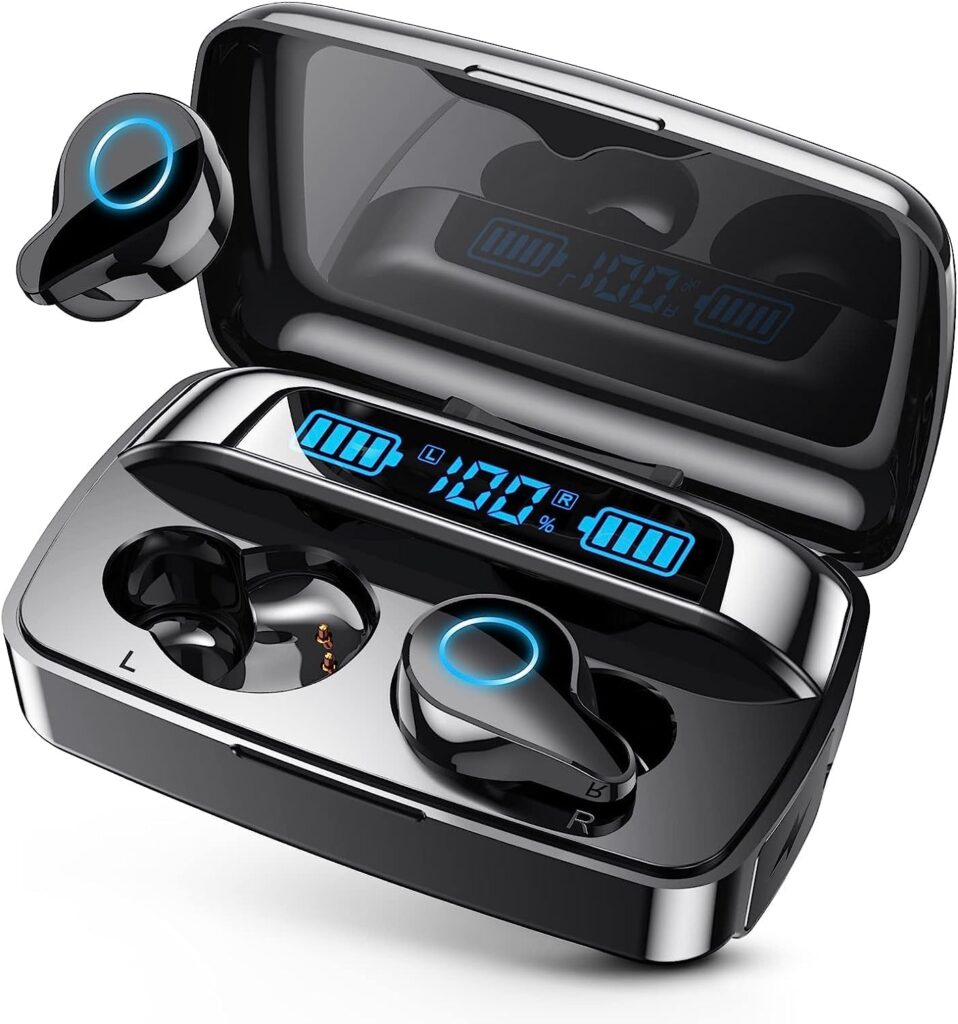 PIFFA Bluetooth Headphones Wireless Earbuds, 132Hr Playtime Sports Ear Buds with 1800mAh Digital Display Charging Case, IPX5 Waterproof Headset with Microphone Cordless Earphone for iPhone Andriod TV