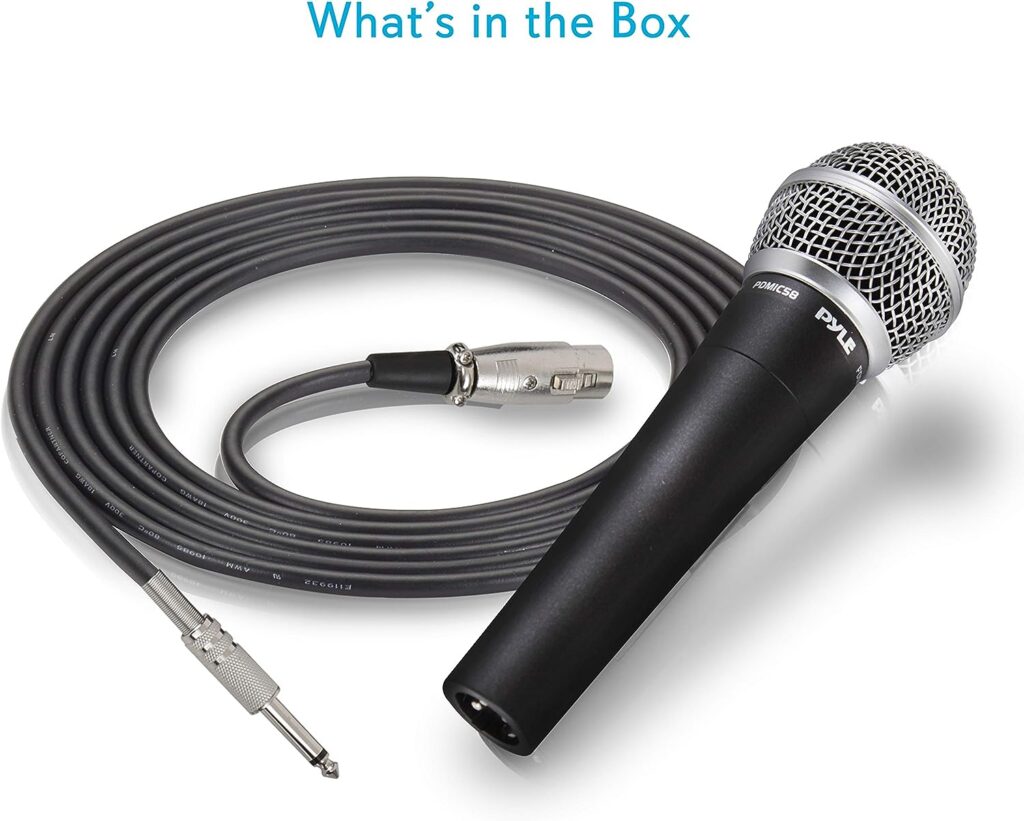 Pyle Handheld Microphone Dynamic Moving Coil Cardioid Unidirectional Includes 15ft XLR Audio Cable to 1/4 Audio Connection (PDMIC58)