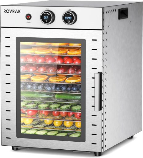 ROVRAk Food Dehydrator for Jerky, Fruit, Meat, Herbs, 12-Tray Stainless Steel Dehydrator Machine, Double-Layer Insulation, Adjustable Timer, Temperature Control, Overheat Protection (67 Recipes)