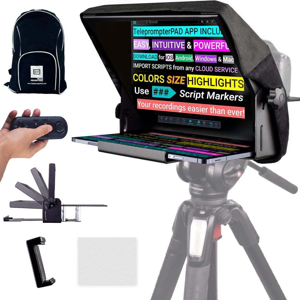 TELEPROMPTER PAD iLight PRO 12 Autocue teleprompter iPad Tablet - Kit teleprompter for Video with Remote Control, APP  Carry Bag, Beam Splitter Prompter DSLR, iPhone, APP for Apple Android Mac Win
