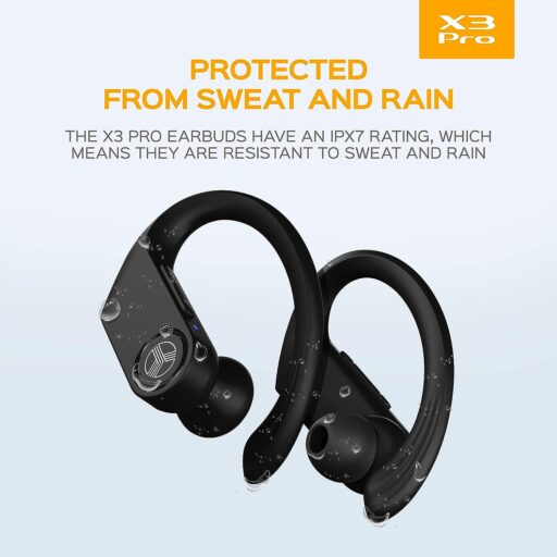 TREBLAB X3-Pro - Wireless Earbuds with Earhooks - 45H Playtime, aptX, IPX7 Waterproof Earphones for Running  Workout - Sport Bluetooth Headphones with Charging case - Built-in Microphone
